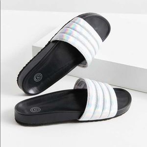 Urban Outfitters Metallic Hollographic Silver Comfy Padded Slides 3 Left!